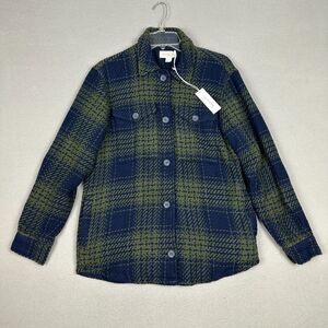 Outerknown Womens Small Petite Cloud Weave Shirt Jacket Blue Green Plaid Organic